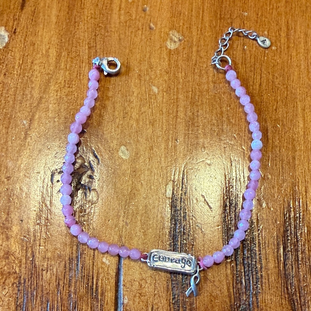 Silpada breast cancer Courage Pink Beaded Bracelet with Ribbon Charm